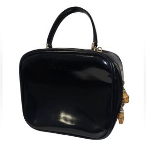 Authentic Vintage Gucci Black Leather Top Handle Vanity Bag